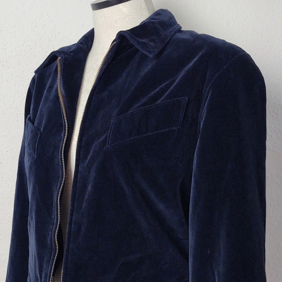 Carlisle Vintage 80's Dark Blue Velvet Cropped Jacket Zip Front Size 8 - Picture 4 of 12